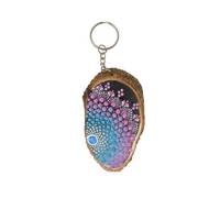 Wooden Keychain Adorned with Colorful Mandala Drawings - Green