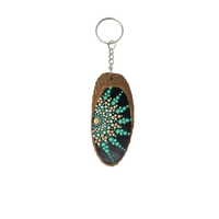 Wooden Keychain Adorned with Colorful Mandala Drawings - Green