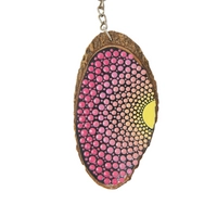 Wooden Keychain Adorned with Colorful Mandala Drawings - Green