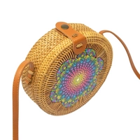 Straw Circular Bag Adorned with Colorful Mandala Patterns