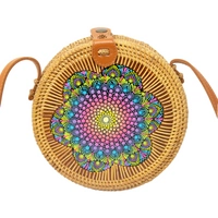 Straw Circular Bag Adorned with Colorful Mandala Patterns