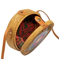 Straw Circular Bag Adorned with Colorful Mandala Patterns