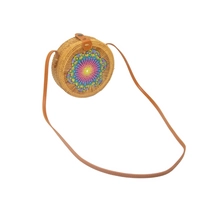 Straw Circular Bag Adorned with Colorful Mandala Patterns