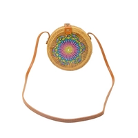 Straw Circular Bag Adorned with Colorful Mandala Patterns