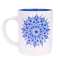 White Ceramic Mug Adorned with Mandala Drawings - Blue