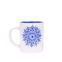 White Ceramic Mug Adorned with Mandala Drawings - Blue