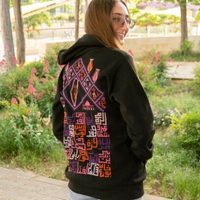 Black Hoodie with Hand Embroideries of Palestinian Map and Names of Its Cities