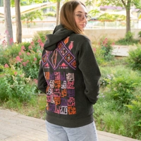 Gray Hoodie with Hand Embroideries of Palestinian Map and Names of Its Cities