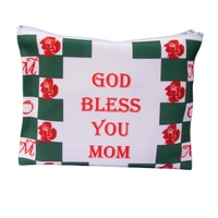 White Handmade Purse Decorated with Red Roses Drawings and the Phrase "God Bless You Mom"