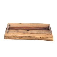 Wooden Serving Tray with Metal Handles - Charcuterie Board