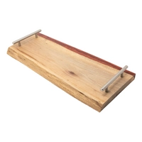 Large Wooden Serving Trivet with Silver Handles