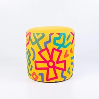 Yellow Ottoman Pouf with Colorful Patterns