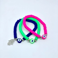 Colorful Set of 3 Wristbands Adorned with Beautiful Blue Bead