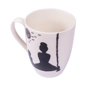 White Ceramic Mug with Hand-drawn Silhouette of a Mother and Son