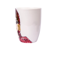 A Large white Mug With a Picture of a Girl Wearing Jordanian Shemagh