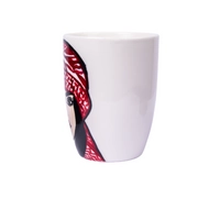 White Ceramic Mug Adorned with Hand-drawn Picture of A Girl Wearing Red Shemagh