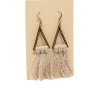 Long Triangle Shaped Earrings with Beige Tassels - Boho Chic