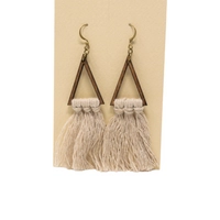 Long Triangle Shaped Earrings with Beige Tassels - Boho Chic