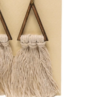 Long Triangle Shaped Earrings with Beige Tassels - Boho Chic