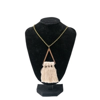 Bohemian Style Necklace of a Wooden Triangle with Beige Tassels