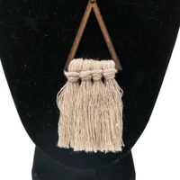 Bohemian Style Necklace of a Wooden Triangle with Beige Tassels