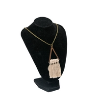 Bohemian Style Necklace of a Wooden Triangle with Beige Tassels