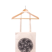 Handmade Beige Tote Bag with Printed Design of the Word "Amman" in Arabic 