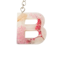 Letter B Resin Keychain with Dried Red Flowers