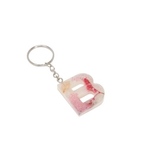 Letter B Resin Keychain with Dried Red Flowers