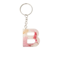 Letter B Resin Keychain with Dried Red Flowers