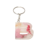 Letter B Resin Keychain with Dried Red Flowers