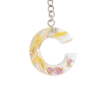 Transparent Resin Keychain with Dried Flowers - Letter C