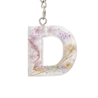 Transparent Resin Keychain with Dried Flowers - Letter D