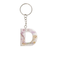 Transparent Resin Keychain with Dried Flowers - Letter D