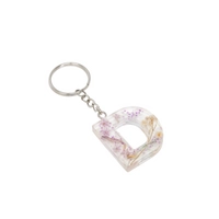 Transparent Resin Keychain with Dried Flowers - Letter D