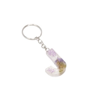 Resin Keychain with Dried Flowers in the Shape of the Letter J