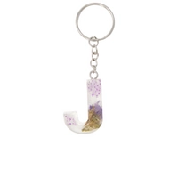 Resin Keychain with Dried Flowers in the Shape of the Letter J