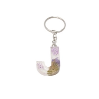 Resin Keychain with Dried Flowers in the Shape of the Letter J