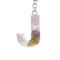 Resin Keychain with Dried Flowers in the Shape of the Letter J