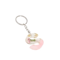 Resin Keychain with Dried Flowers & Pink Sparkling Beads in the Shape of the Letter S