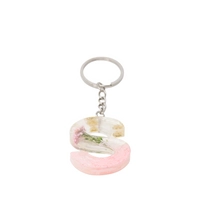 Resin Keychain with Dried Flowers & Pink Sparkling Beads in the Shape of the Letter S