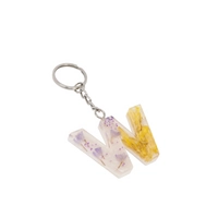 Transparent Resin Keychain with Dried Flowers - Letter W