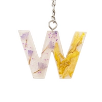 Transparent Resin Keychain with Dried Flowers - Letter W