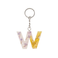 Transparent Resin Keychain with Dried Flowers - Letter W