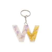 Transparent Resin Keychain with Dried Flowers - Letter W