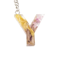 Resin Keychain with Dried Colorful Flowers in the Shape of the Letter Y