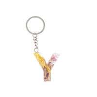 Resin Keychain with Dried Colorful Flowers in the Shape of the Letter Y