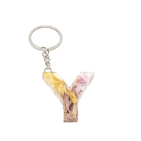 Resin Keychain with Dried Colorful Flowers in the Shape of the Letter Y