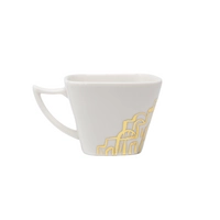 White Ceramic Coffee Set with Saucers Adorned with Hand-drawn Golden Motifs