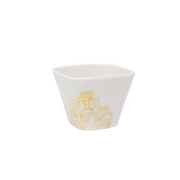 White Ceramic Coffee Set with Saucers Adorned with Hand-drawn Golden Motifs